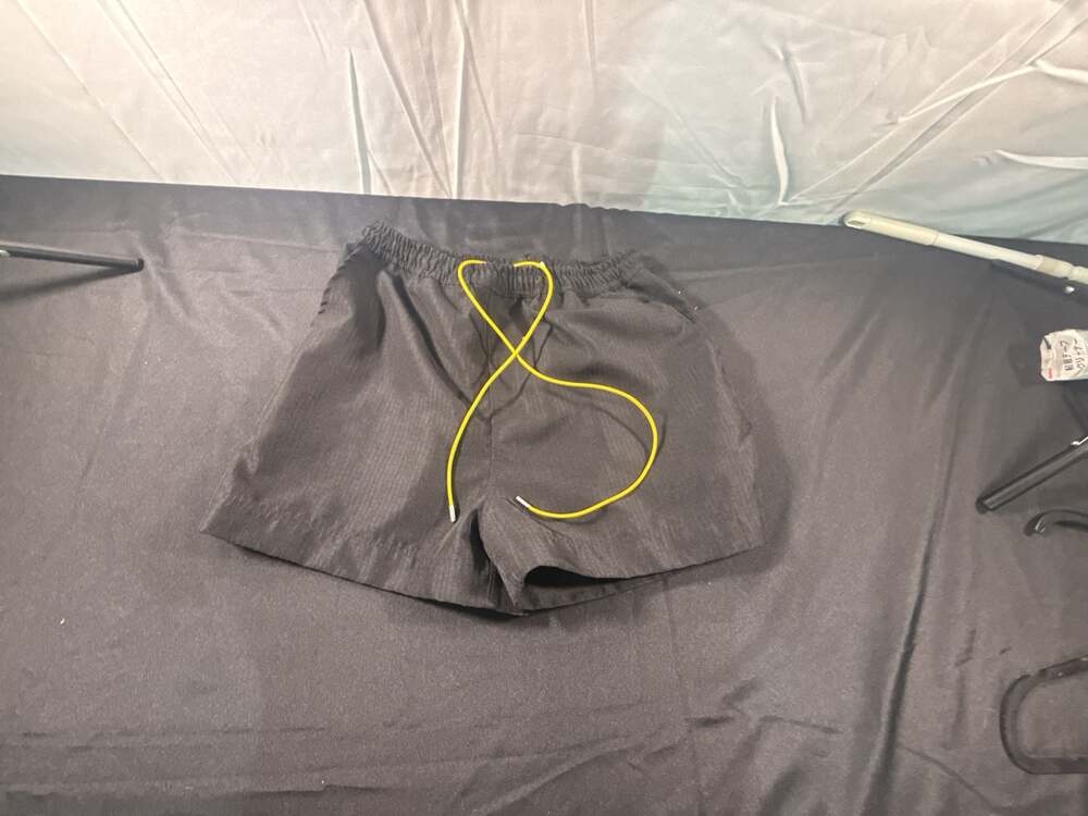 mnml Men's Black Nylon Shorts with Yellow Drawstring
